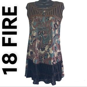 Vintage 🧚‍♀️18 FIRE Green/Black Floral Tunic Mini Dress Size M